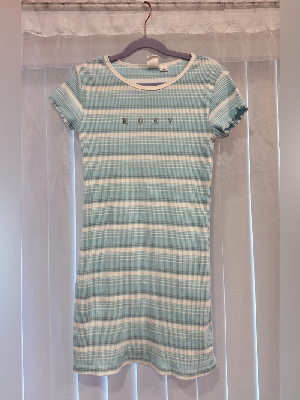 Roxy Girls' Mint Blue & White Striped Knit Dress - Size Small 7/8